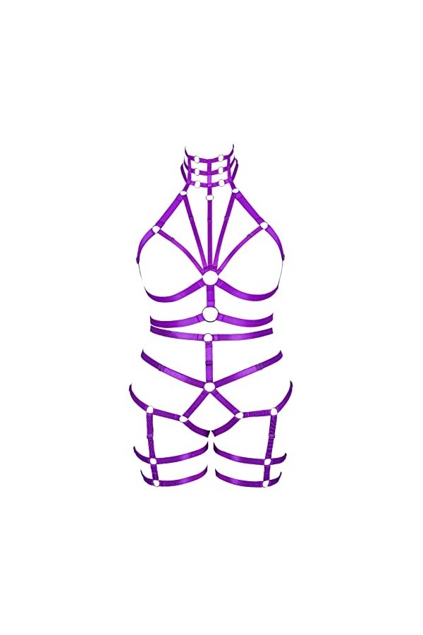 JMMHSS Femmes Grande Taille Corps Harnais Ensemble Carnaval jarretière Ensemble élastique Creux Punk Gothique Danse Costume 