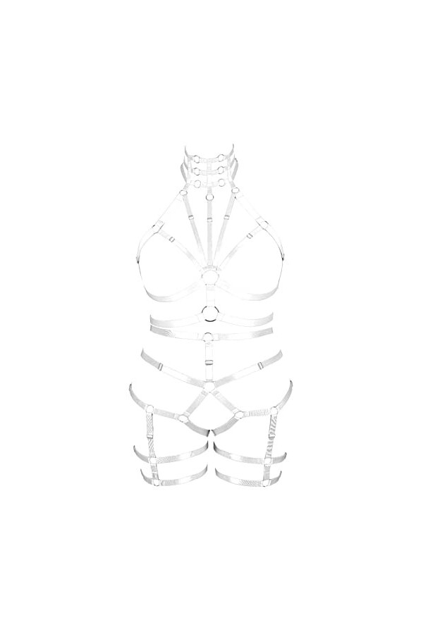 JMMHSS Femmes Grande Taille Corps Harnais Ensemble Carnaval jarretière Ensemble élastique Creux Punk Gothique Danse Costume 