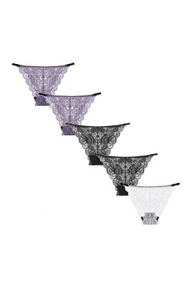 Lot de 5 culottes en coton pour femme - Culotte sexy en dentelle douce - 5 pièces - Sous-vêtements ultra sans couture - Culot