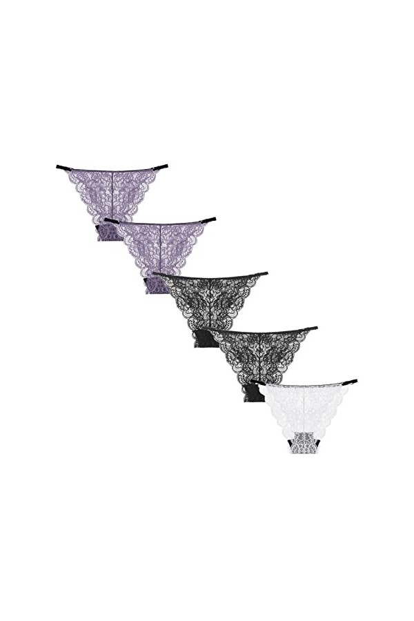 Lot de 5 culottes en coton pour femme - Culotte sexy en dentelle douce - 5 pièces - Sous-vêtements ultra sans couture - Culot