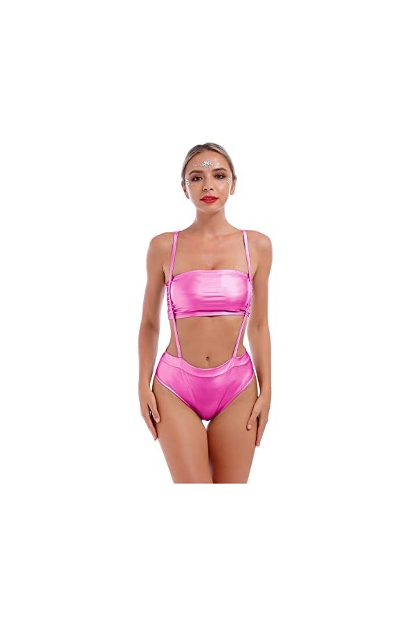 IBTOM CASTLE Tenues de rave, 2 pièces brillantes avec haut holographique brillant et bas porte-jarretelles métallisées des an