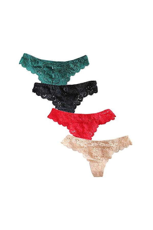 CHAOYOU Culotte Taille Basse Femme Culotte Sexy String Dentelle Tentation Multicolore sous-vêtement Rouge Mariage Dame Slips