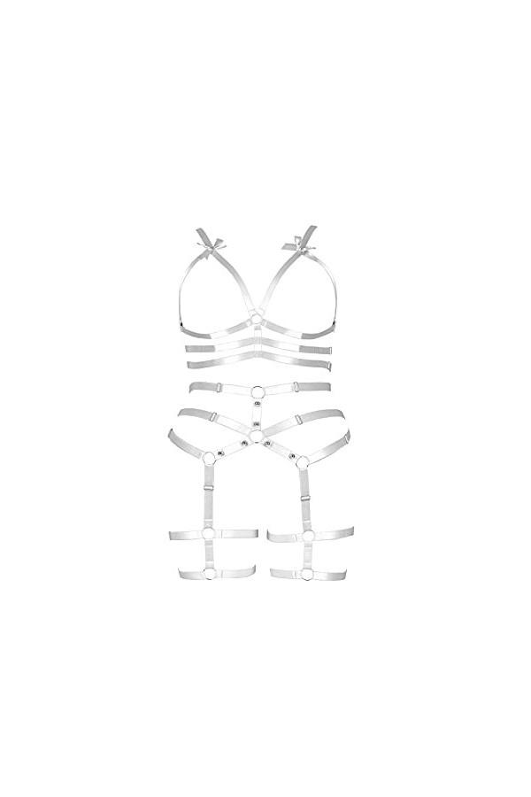 JMMHSS Harnais de Corps Ensemble de Lingerie pour Femmes Punk Gothique Porte-Jarretelles Sangle de Poitrine Festival Rave Tis