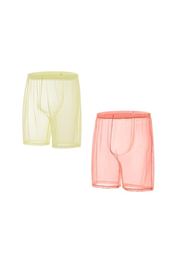 ZUOLAIYIN Boxer transparent pour homme - Sous-vêtements respirants en maille lâche - Sexy - Transparent, Lot de 2 - orange-ja