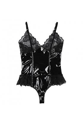 YGCLDRYERS 2022 Justaucorps pour femme avec col en V profond et métallisé, noir, taille L