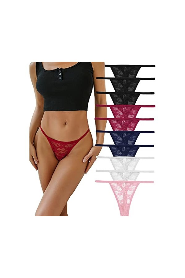 ELizoop Lot de 10 Strings Pour Femmes Taille Basse Sous-VêTements En Dentelle Douce Lingerie Sexy Ensemble Culottes M 