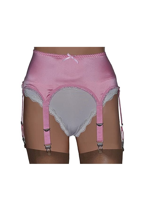 Porte-jarretelles 6 sangles en satin rose avec clips métalliques dans un style rétro profond, rose pâle, XXL