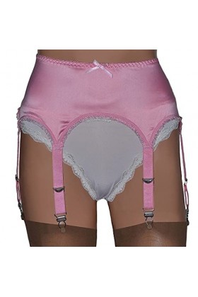 Porte-jarretelles 6 sangles en satin rose avec clips métalliques dans un style rétro profond, rose pâle, XXL