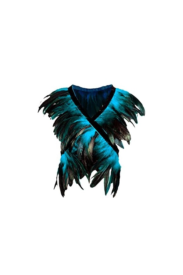 keland Gothique Plume Epaulette Gilet Manteau Bolero Cape Châle Gothic Deguisement Halloween Femme Rouge 