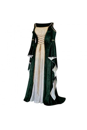 KBOPLEMQ Vêtements médiévaux pour femme - Manches trompettes - Robe de reine - Robe de bal - Halloween - Costume de carnaval 