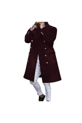 Mymyguoe Hommes Casual Slim Fit Laine Manteau Longue Veste Col cranté Trench Coat Simple boutonnage Manteau Hiver Chaud Outwe