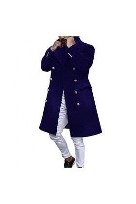 Mymyguoe Hommes Casual Slim Fit Laine Manteau Longue Veste Col cranté Trench Coat Simple boutonnage Manteau Hiver Chaud Outwe