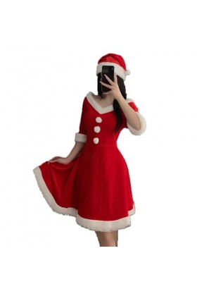 Costume de Père Noël sexy pour femme - Robe de Noël rouge à épaules dénudées - Robe de cocktail - Tenue de fête delfe en vel