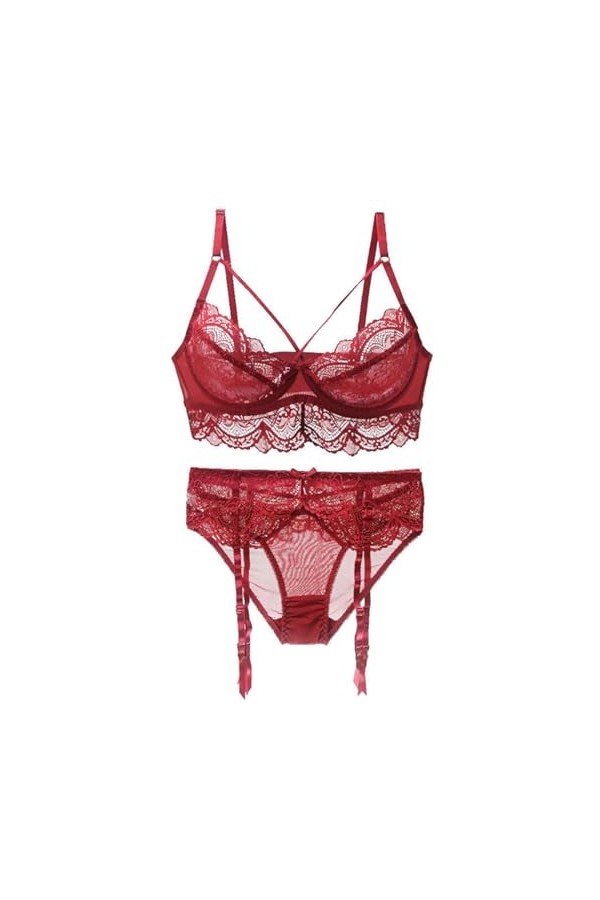 Necalisi sous Vetements feminins Violet 3pcs Ensemble Sexy Lingerie Feminin Soutiens-Gorge Dentelle Sexy G-String Brassière