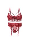 Necalisi sous Vetements feminins Violet 3pcs Ensemble Sexy Lingerie Feminin Soutiens-Gorge Dentelle Sexy G-String Brassière