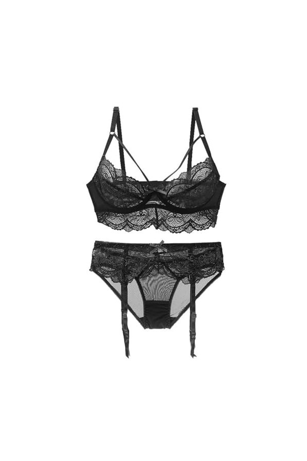 Necalisi sous Vetements feminins Violet 3pcs Ensemble Sexy Lingerie Feminin Soutiens-Gorge Dentelle Sexy G-String Brassière