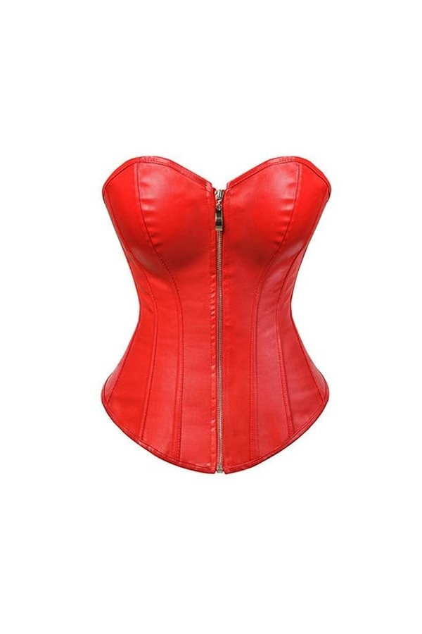 Corset sexy en simili cuir pour femme Buste amusant Corset Soutien-gorge Fermeture éclair sur le devant Grande taille Lingeri