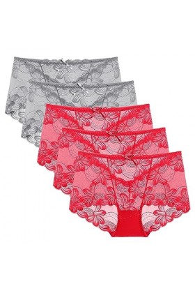 Necalisi Culotte Femme Lot de 5 Multicolore-4 Culottes Coton pour Femmes Dentelle String Shorty Confort Slips Taille Haute Co