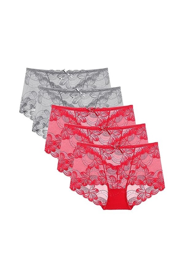 Necalisi Culotte Femme Lot de 5 Multicolore-4 Culottes Coton pour Femmes Dentelle String Shorty Confort Slips Taille Haute Co