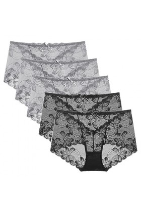 Necalisi Culotte Femme Lot de 5 Multicolore-4 Culottes Coton pour Femmes Dentelle String Shorty Confort Slips Taille Haute Co