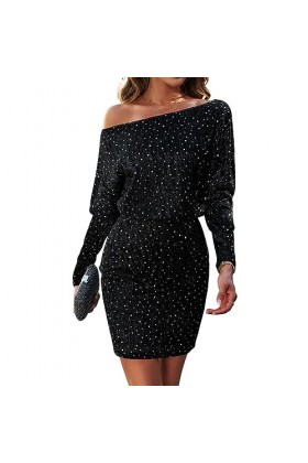 xHxttL Robe Courte à Manches Longues et épaules dénudées pour Femmes