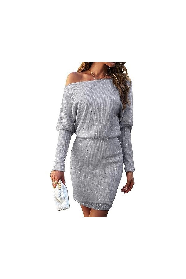 xHxttL Robe Courte à Manches Longues et épaules dénudées pour Femmes