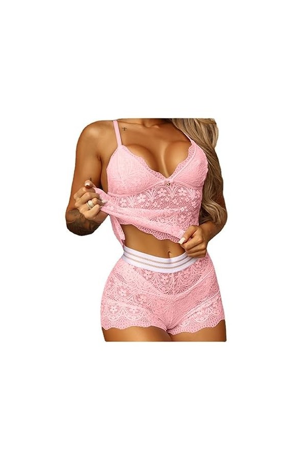 NoëlLingerie érotique Trois pièces Sexy Split Set, Rose, XXL