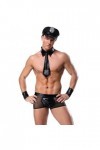 CHUNNUAN Hommes Sexy Police Costume Noir Latex Mesh Sexy Lingerie Hot Cop Uniforme Cosplay Policiers Dress Up Outfit-Noir,Tai