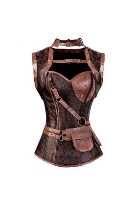 SHANHE Corset Grande Taille Faux Cuir Lingerie Pirate Costume Corset Corset Haut de la Poitrine Steampunk Corset Femme Marron