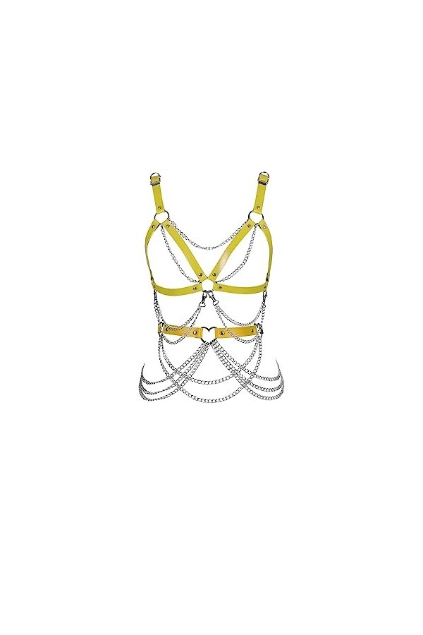 Femmes Body Strap Cuir Soutien - Gorge élégant évidé sans Tasse Punk Garter Set Gothique Halloween Rave Dance Costume Orange