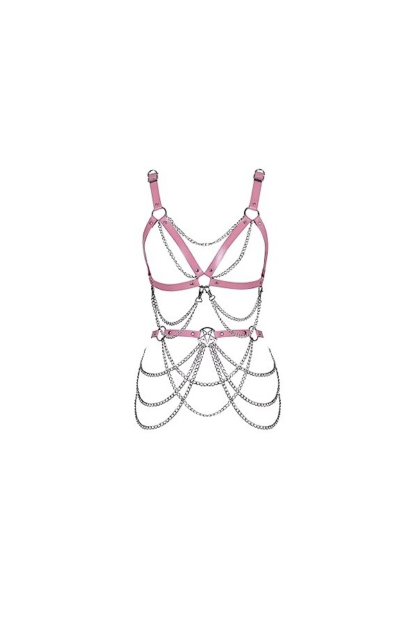 Femmes Body Strap Cuir Soutien - Gorge élégant évidé sans Tasse Punk Garter Set Gothique Halloween Rave Party Costume Rouge 