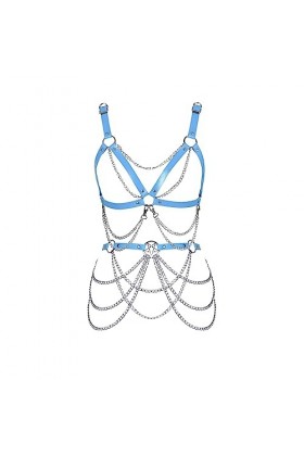 Femmes Body Strap Cuir Soutien - Gorge élégant évidé sans Tasse Punk Garter Set Gothique Halloween Rave Party Costume Rouge 