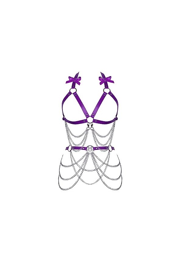 Femmes Body Strap Cuir Bra Set Full Creux Mode Punk Garter Set Gothique orgie Halloween Party Dance Costume Rouge 