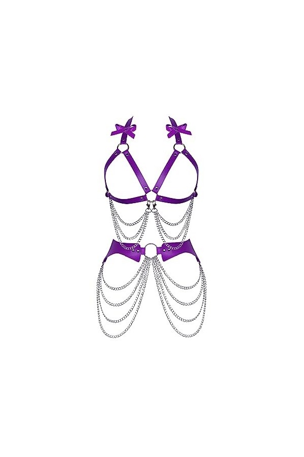 Femmes Body Strap Cuir Bra Set Full Creux Mode Garter Ceinture Punk Gothique orgie Halloween Party Dance Costume Orange - Ja