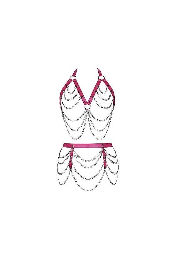 Femmes Body Strap Cuir Bra Set Full Creux Garter Ceinture Punk Gothique orgie Halloween Ball Costume Ciel Bleu 