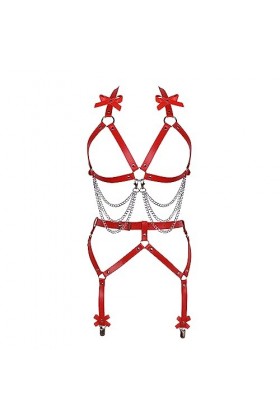 Femmes Body Strap Cuir Bra Set Full Creux Mode Garter Set Punk Gothique orgie Halloween Party Dance Costume Rouge 