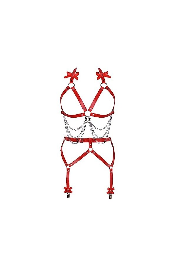 Femmes Body Strap Cuir Bra Set Full Creux Mode Garter Set Punk Gothique orgie Halloween Party Dance Costume Rouge 