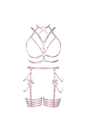 Femmes Body Strap Punk Bra Plus Size Mode Hollow Body Cage Garter Set Goth Party Halloween Rave Costume Rose 
