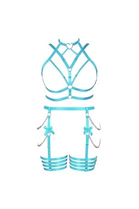 Femmes Body Strap Punk Bra Plus Size Mode Hollow Body Cage Garter Set Goth Party Halloween Rave Costume Ciel Bleu 