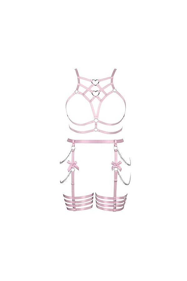 Femmes Body Strap Punk Bra Mode évidement Plus Taille Body Cage Garter Set Gothique Halloween Rave Party Costume Vert Fruit 