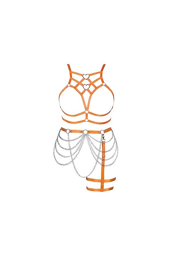 Femmes Body Strap Punk Bra Mode Hollow Body Cage sans Tasse Garter Costume Gothique Halloween Rave Costume 1 Rose 