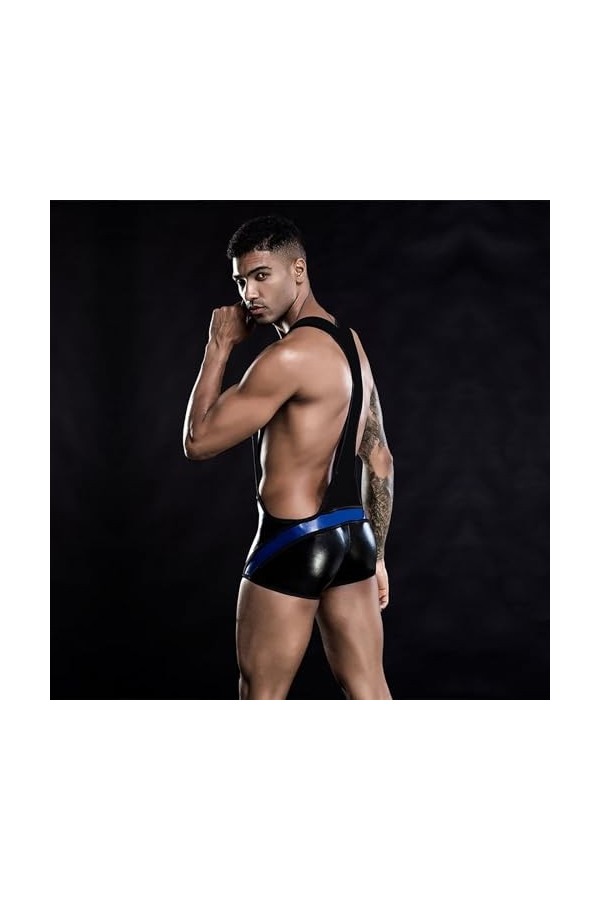 Costumes Érotiques pour Hommes Combinaison en Cuir Verni Lingerie pour Hommes Body À Bretelles Boxer Sous-Vêtements Tenues Ca