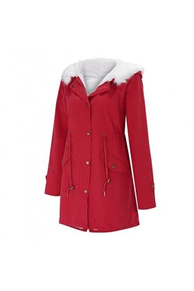 Mymyguoe Veste dhiver pour femme - Manteau dhiver chaud - Capuche épaisse - Rembourré - Coupe-vent - Col à revers - Manches