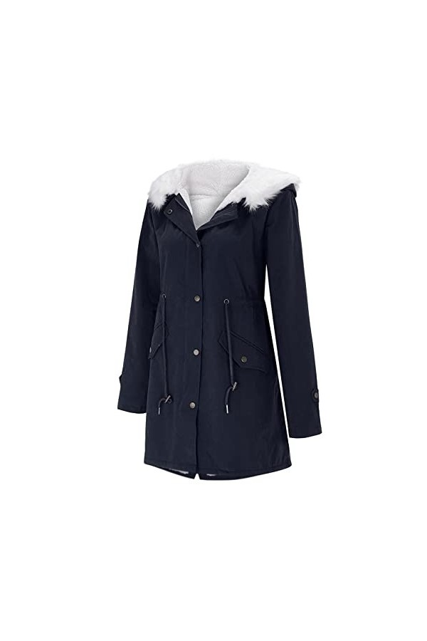 Mymyguoe Veste dhiver pour femme - Manteau dhiver chaud - Capuche épaisse - Rembourré - Coupe-vent - Col à revers - Manches