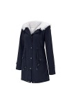 Mymyguoe Veste dhiver pour femme - Manteau dhiver chaud - Capuche épaisse - Rembourré - Coupe-vent - Col à revers - Manches