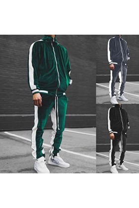 Mymyguoe Combinaison de sport à manches longues pour homme - Col montant - Coupe-vent - Pantalon de sport - Pour la gym, len