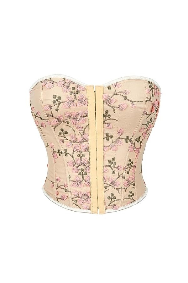 Hranoqm Corsets Bustiers Femme - Pétale Rose Broderie Overbust Body Shaper Discothèque Partie Hors Épaule Tube Haut, Dames Se
