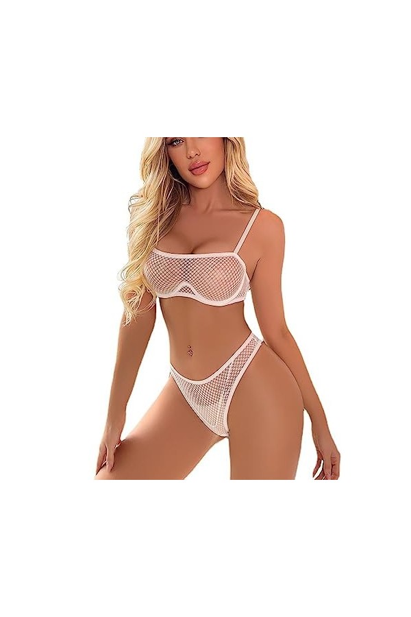 LatexSexy Plaid Soutien-Gorge Culotte sous-filé Lingerie érotique Ensemble Deux pièces, Blanc, L