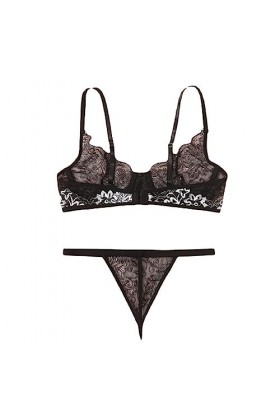 ZTIANEF La grilleNoir Sexy ajouré Strappy Lingerie translucide Soutien-Gorge Transparent Sex, Noir, L