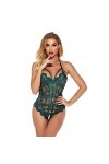 ZTIANEF LentrejambeLingerie érotique col Rond Sexy Dentelle Dos sans Collant serré Combinaison Ouverte, Vert, M